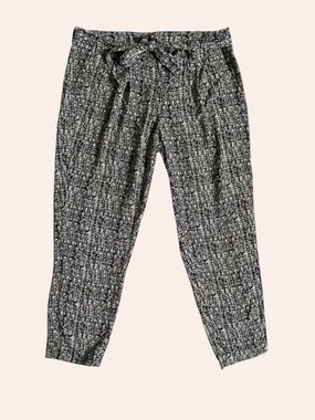 ABS Platinum Black Off-White Jogger Style Pleated Pants Women's Sz 8 Waist Sash